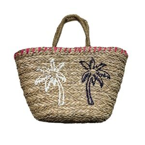 Anthropologie Tan Tote with Palm Tree Design